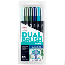 Tombow Dual Brush Pen Art Markers, Green Blendables, 6-Pack
