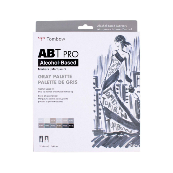 ABT PRO Alcohol-Based Art Markers, Gray Palette, 12-Pack