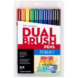 Dual Brush Pen Art Markers 10-Pack | Primary Colors | Brush