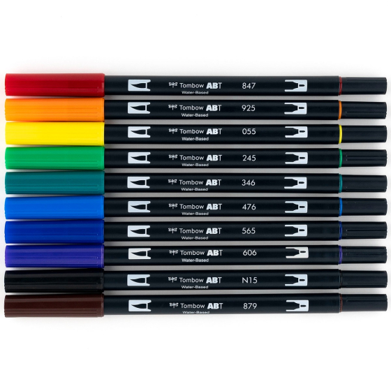 Dual Brush Pen Art Markers 10-Pack | Primary Colors | Brush