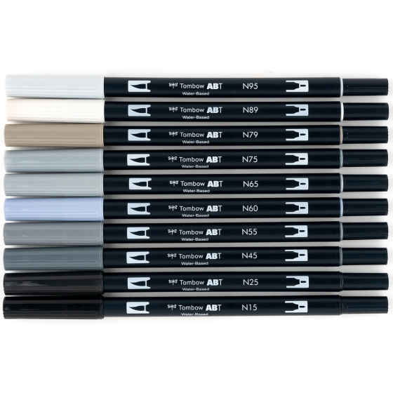Dual Brush Pen Art Markers, Grayscale, 10-Pack