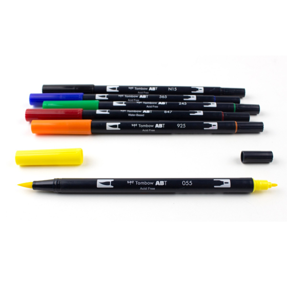 Dual Brush Pen Art Markers 6-Pack | Primary | Brush Markers