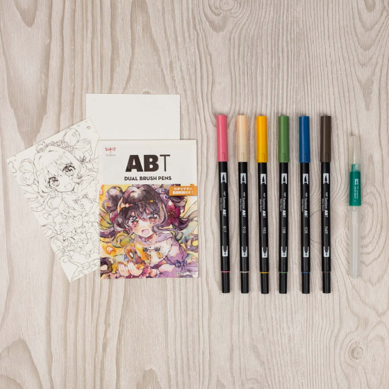Saruwa2♡ Dual Brush Pen Art Markers, Manga Illustration, Flower 6-Pack