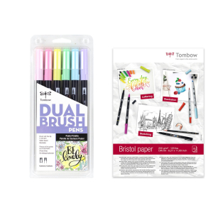 Dual Brush Pen Art Markers, Pastel, 6-Pack + Bristol Pad Paper Bundle