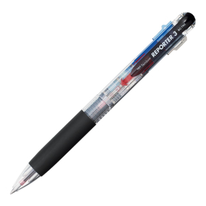 MONO Reporter 3-Color Retractable Ballpoint Pen, Clear, Black, Blue & Red Ink, 0.7mm