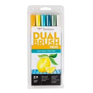 Dual Brush Pen Art Markers, Lemon Squeezy, 6-Pack