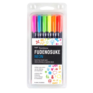 Fudenosuke Neon Brush Pen Set, 6-Pack