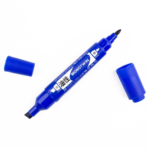 MONO Twin Permanent Marker, Fine & Chisel Tips, Blue Ink
