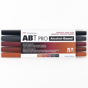 ABT PRO Alcohol-Based Markers, Portrait, Dark Hair, 5pk