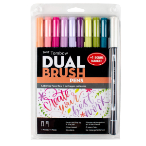 Dual Brush Pen Art Markers, Lettering Favorites, 10-Pack + Free Dual Brush Pen