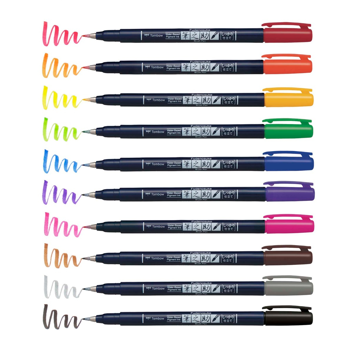 Tombow Fudenosuke Brush Pen 10-Colour Set