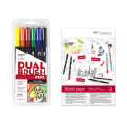 Dual Brush Pen Art Markers, Primary, 6-Pack + Bristol Paper Pad Bundle