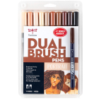 Dual Brush Pen Art Markers, Portrait, 10-Pack + Free Fudenosuke Brush Pen
