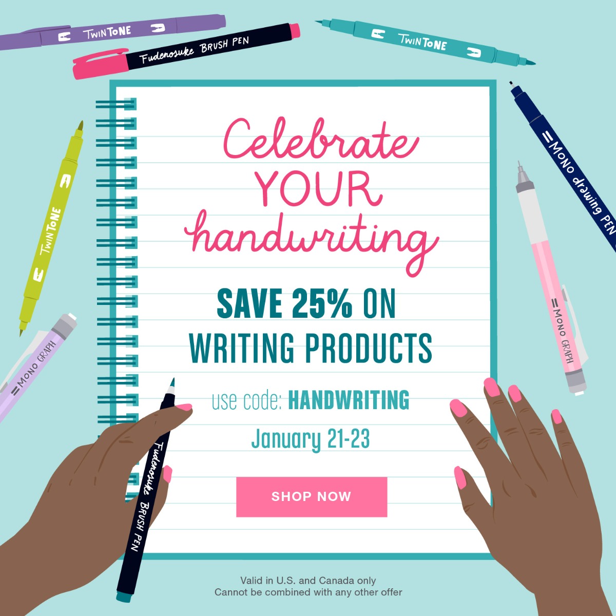 Celebrate your handwriting with 25% off Tombow writing products with code 